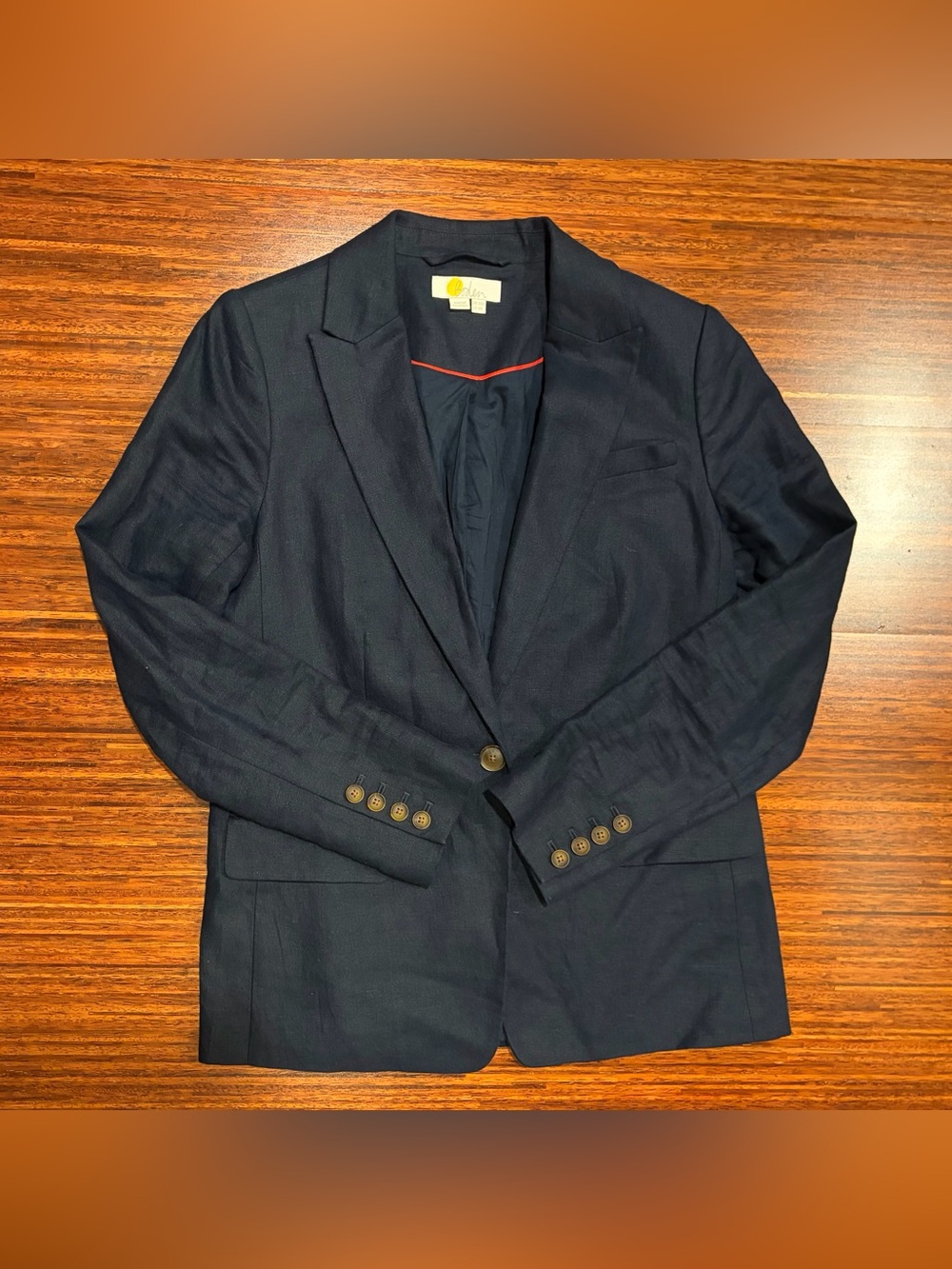 Boden Stamford Navy Blue Linen Blazer Size 6R Single Button Workwear Preppy